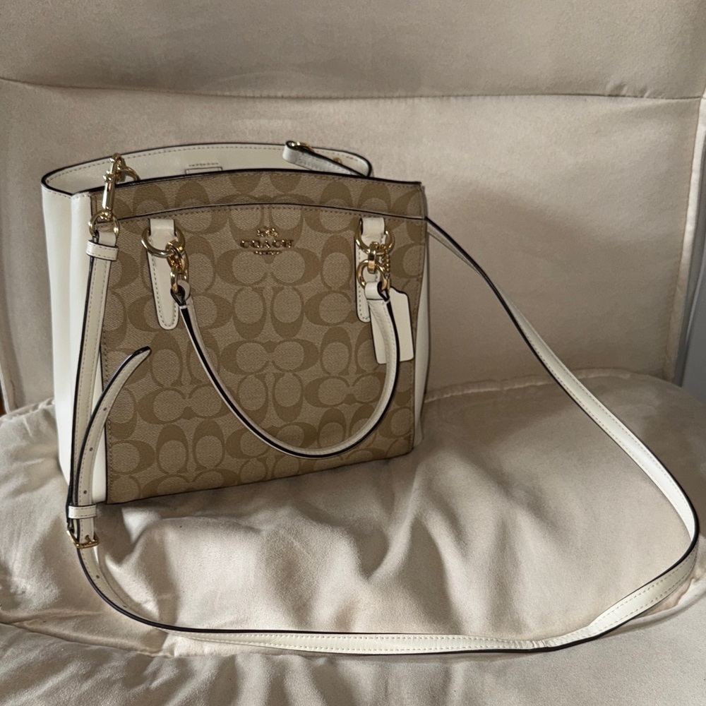 Coach Brown and White Signature Shoulder Bag